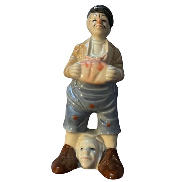 Vintage Porcelain Clown Figurine – 7” Ceramic Masked Face Circus Collectible - Picture 2 of 14